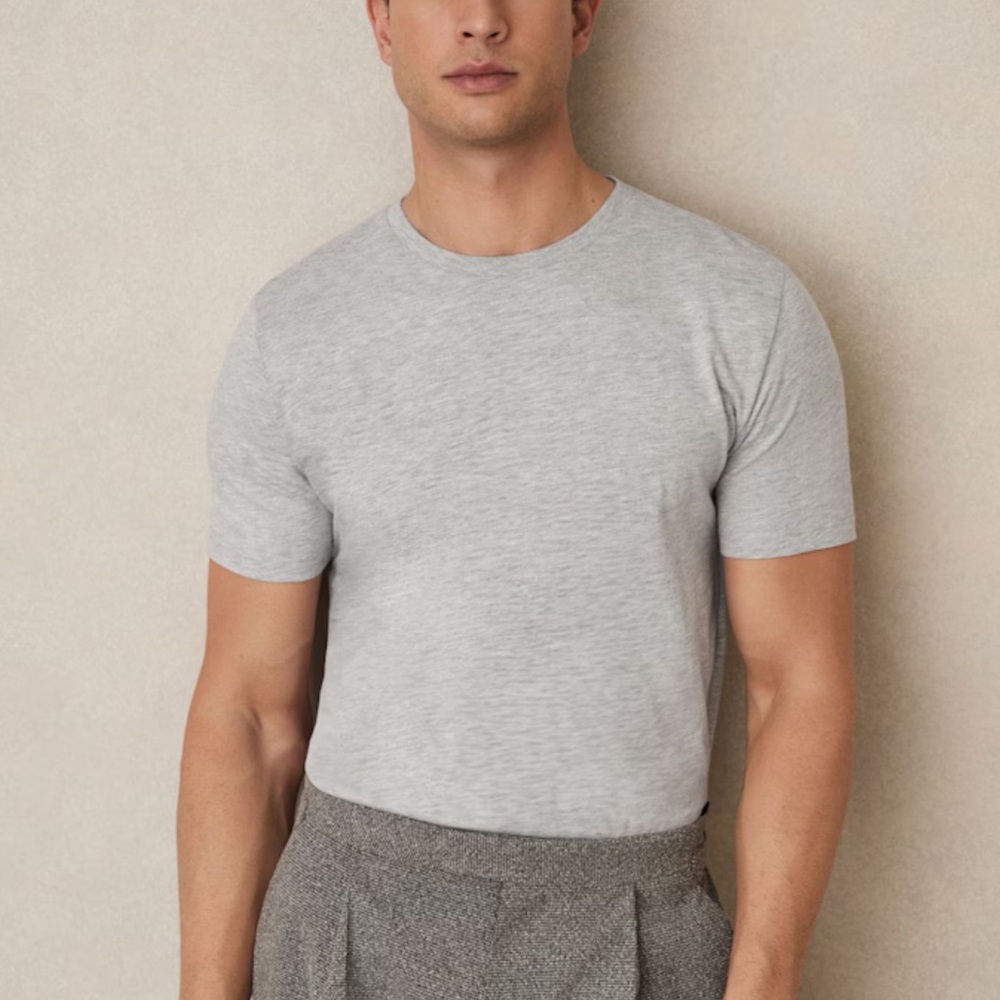 Reiss Bless Cotton Crew Neck T-Shirt in Grey Marl